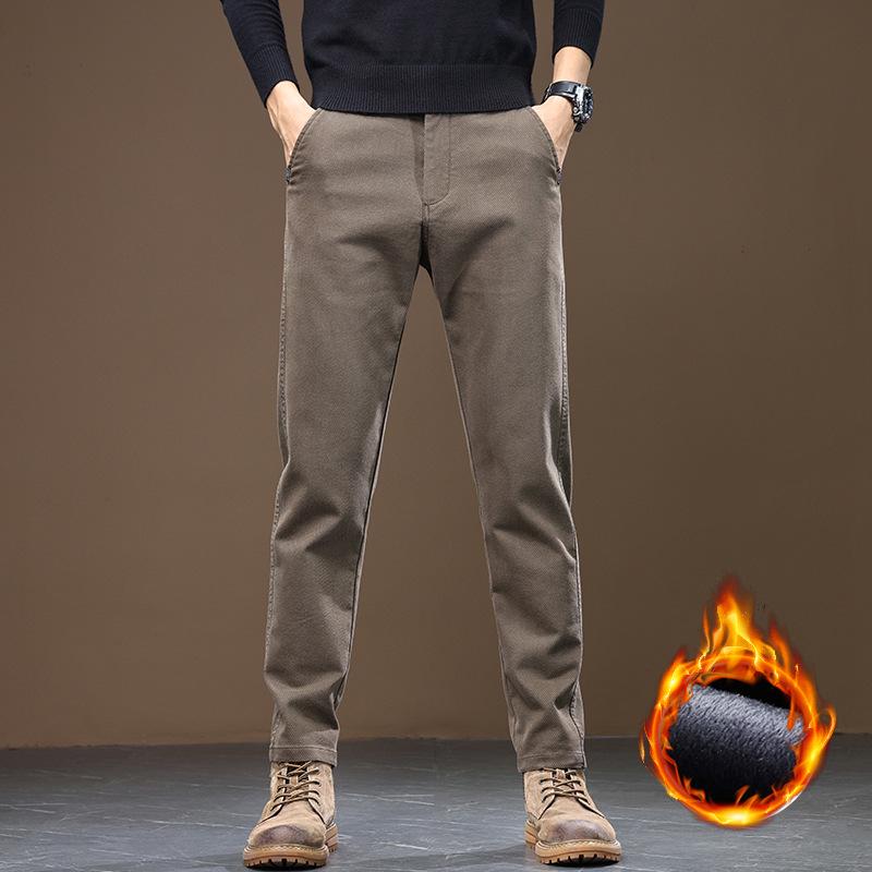Douyin Men's 2024 Winter Fleece-Lined Straight-Leg Casual Pants