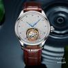 Men's Swiss Movement Waterproof Mechanical Watch with Diamond-Set Skeleton Design and Leather Strap