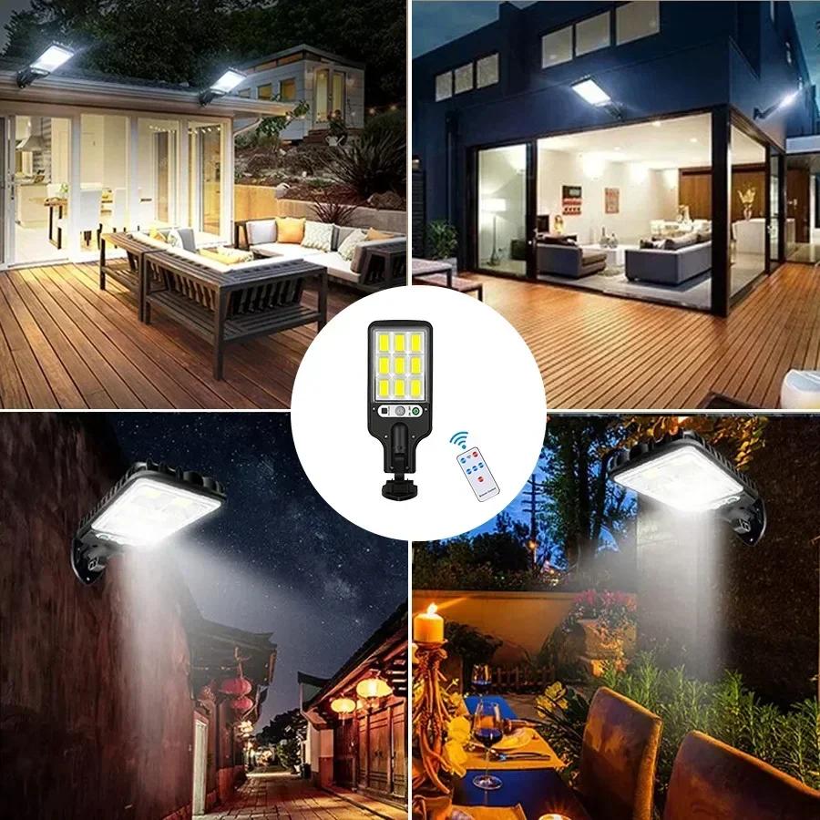 108COB Solar Mini Wall Sconce Outdoor Lighting Remote Control PIR Sensor Multi-Mode Adjustment Fence Patio Doorway LED Lights