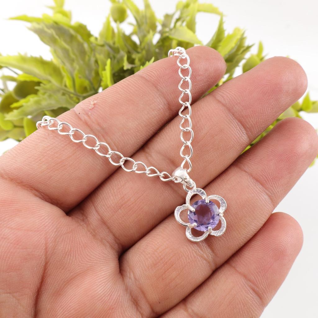 Purple Iolite Gemstone 925 Sterling Silver Boho Jewelry Chain Pendant For Gift CP-27-14