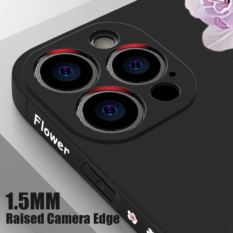 Carcasă rezistentă la șocuri cu model floral violet pentru iPhone 16 Pro Max 15 Pro 14 13 12 Mini 11 XS XR 8 7 Lanyard TPU Lens Protection Matte Soft Phone Cover