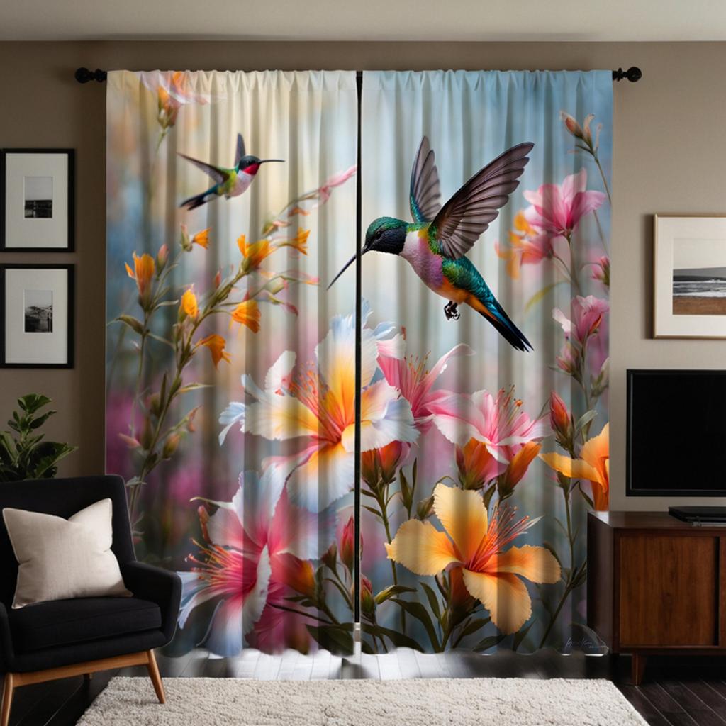 2 Stück HD Blumengarten fliegender Specht dekorativer Vorhang Rosa Bindeband digital bedruckter Vorhang Heimdekoration Stil Dekoration