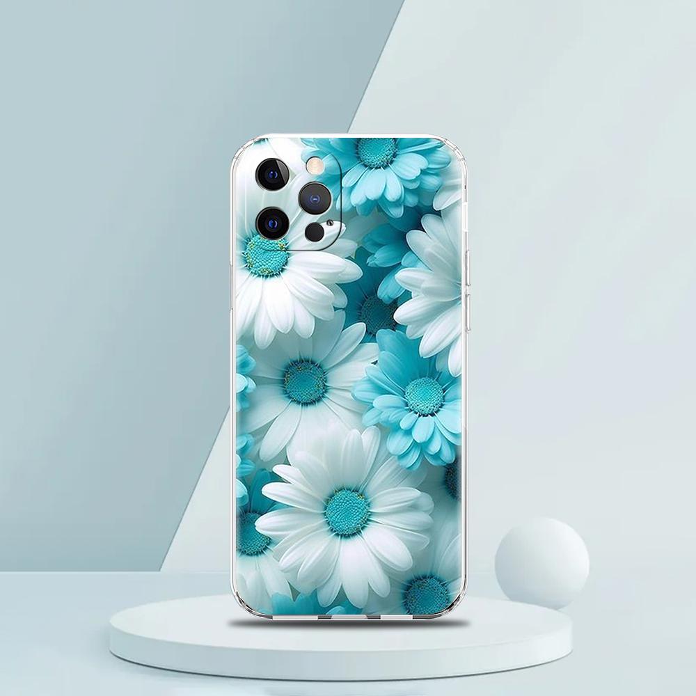 For iPhone 15 16 14 13 12 Mini 11 Pro Max XS X XR SE 7 8 Plus Silicone Clear Cover Beauty Flowers Leaves Luxury Phone Case