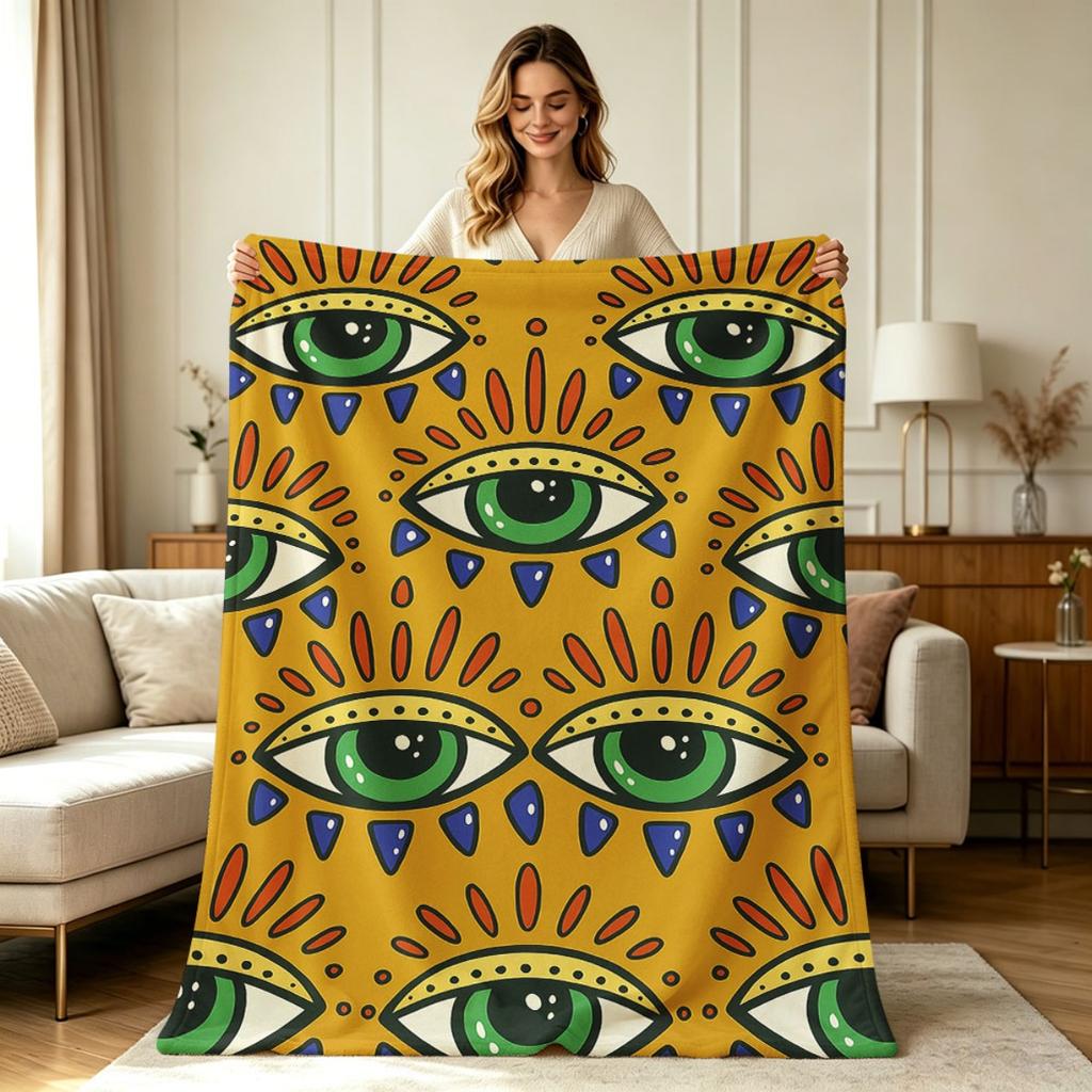 Soft Warm All Season Flannel Blanket with Evil Eye Boho Graphic Print for Sofa Couch Bed Office Living Room Transitional Cozy Flannel Throw Blanket fo