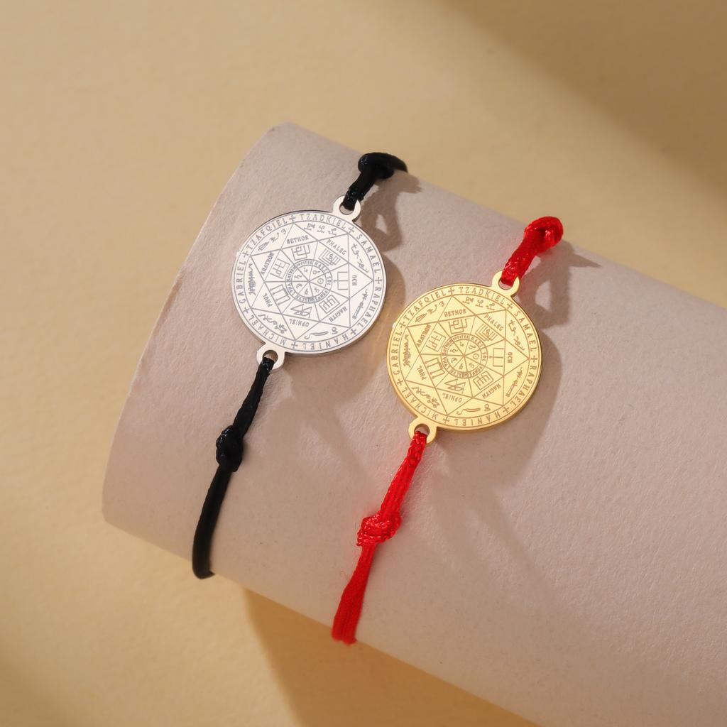 Stainless Steel Seven Archangels Charm Bracelet Women Men Adjustable Rope Bracelets Amulet Seal of Solomon Jewelry Gift