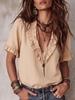 1116 European and American new popular cotton pleated v-neck casual shirt top women's clothing