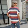 2025 Spring Summer Women's V Neck Batwing Sleeve Pocket T-Shirt, Printed Striped Casual Blouse Top