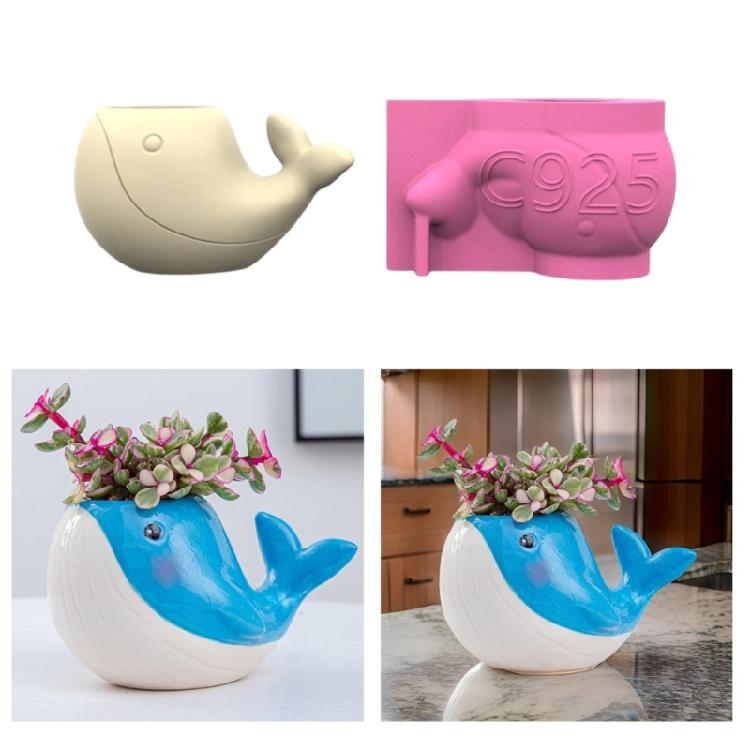 Succulent Pots Silicone Mold Whale Shape Flexible Silicone Planter Moulds Flower Vase Molds Suitable for Home and Office