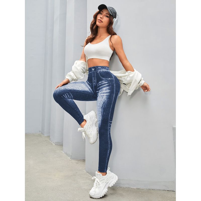 

Новое поступление Модные брюки для тренировок из имитации денима с высокой эластичностью, утягивающие живот, с эффектом подъема бедер, визуально стройнящие, для бега, йоги, женские Blue L