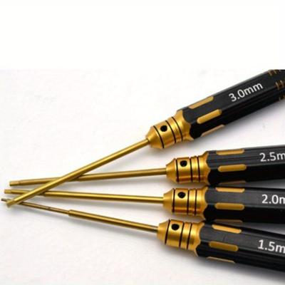 4pcs/set Titanium Plated Four Piece Set of Aviation Model Screwdrivers, Aviation Models, Ship Models, High-speed Steel Internal Hexagonal Repair Tools