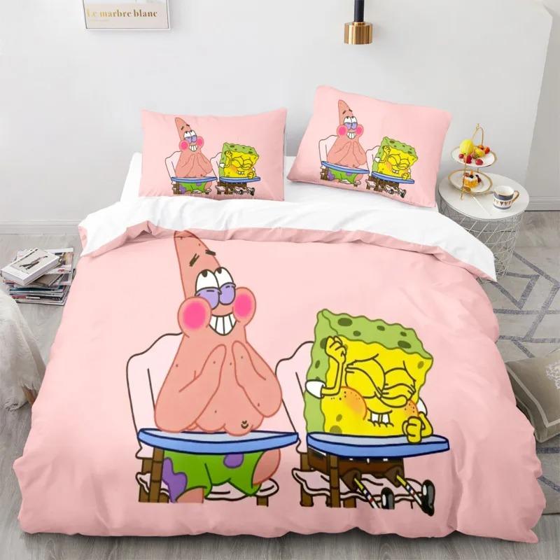 Cartoon Anime SpongeBobed Bedding Set 3D Printed Patricks Squidwards Quilt Duvet Cover Pillowcase Bed Set Full Queen King Size