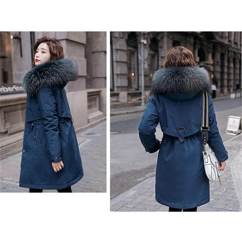 Winter Jacket Women Parka Clothes Long Coat Wool Liner Hooded Jacket Fur Collar Thick Warm Snow Wear Padded Parka
