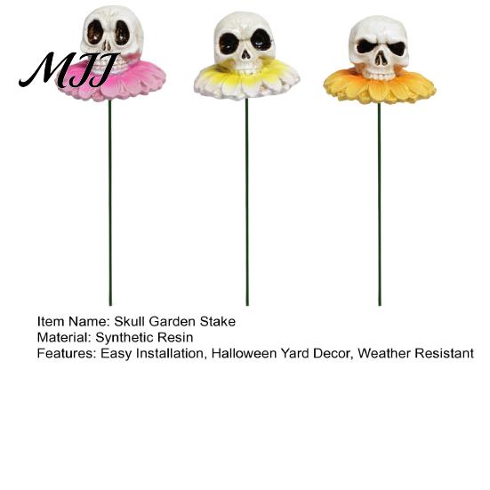 Weather Resistant Halloween Ornaments 3Pcs/Set Skull Garden Stakes, Chrysanthemum Yard Resin Outdoor Decorative Flower for Lawn Patio Bed Decoration