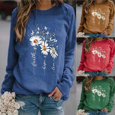 New Fashion Women's Loose Top  And Winter Long Sleeve Round Neck Printed Casual Sweater