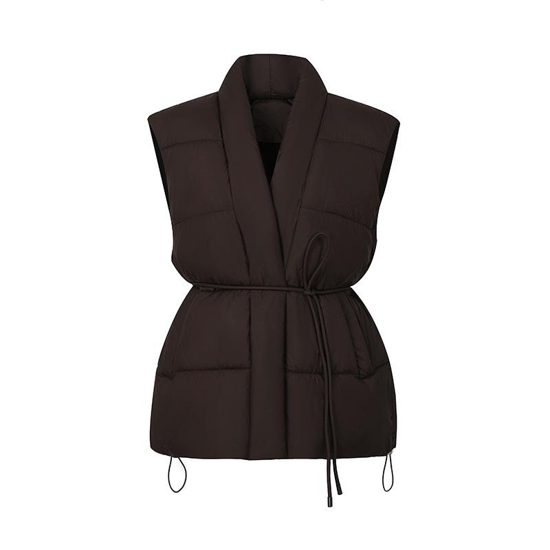 Gilet ajusté à la taille pour femme 2026, col en V, sans manches, en coton, avec cordon de serrage amincissant
