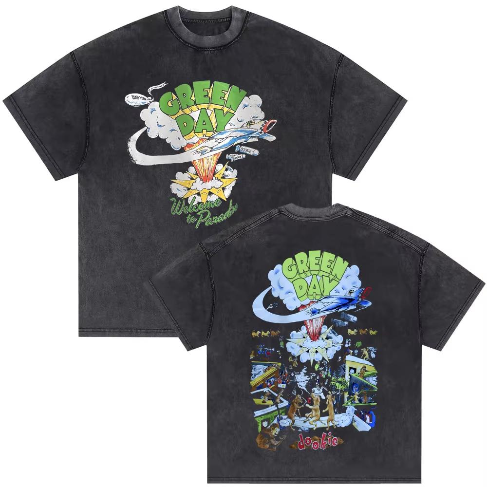 

Washed Vintage Rare Punk Band Green Day World Tour T Shirts Men Women Gothic Rock Oversized Tshirt Male Cotton T-shirts 3XL