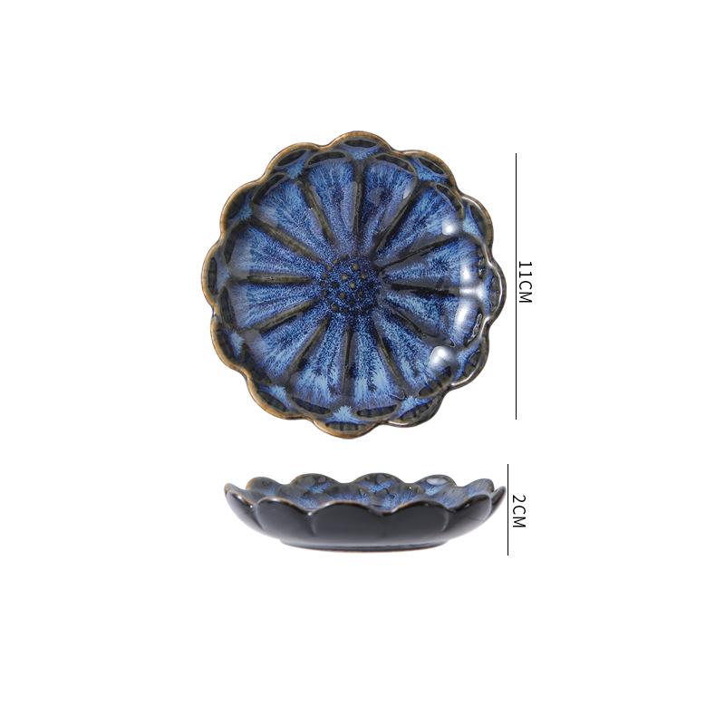 Starry Sky Blue Japanese Ceramic Floral Dipping Dish