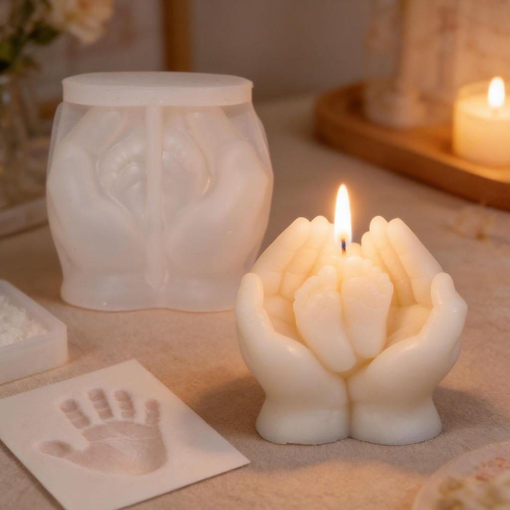 Hand Holding Baby Feet Silicone Candle Molds 3D Nonstick Candle Mold For DIY Plaster Resin Epoxy Home Nursery Decor