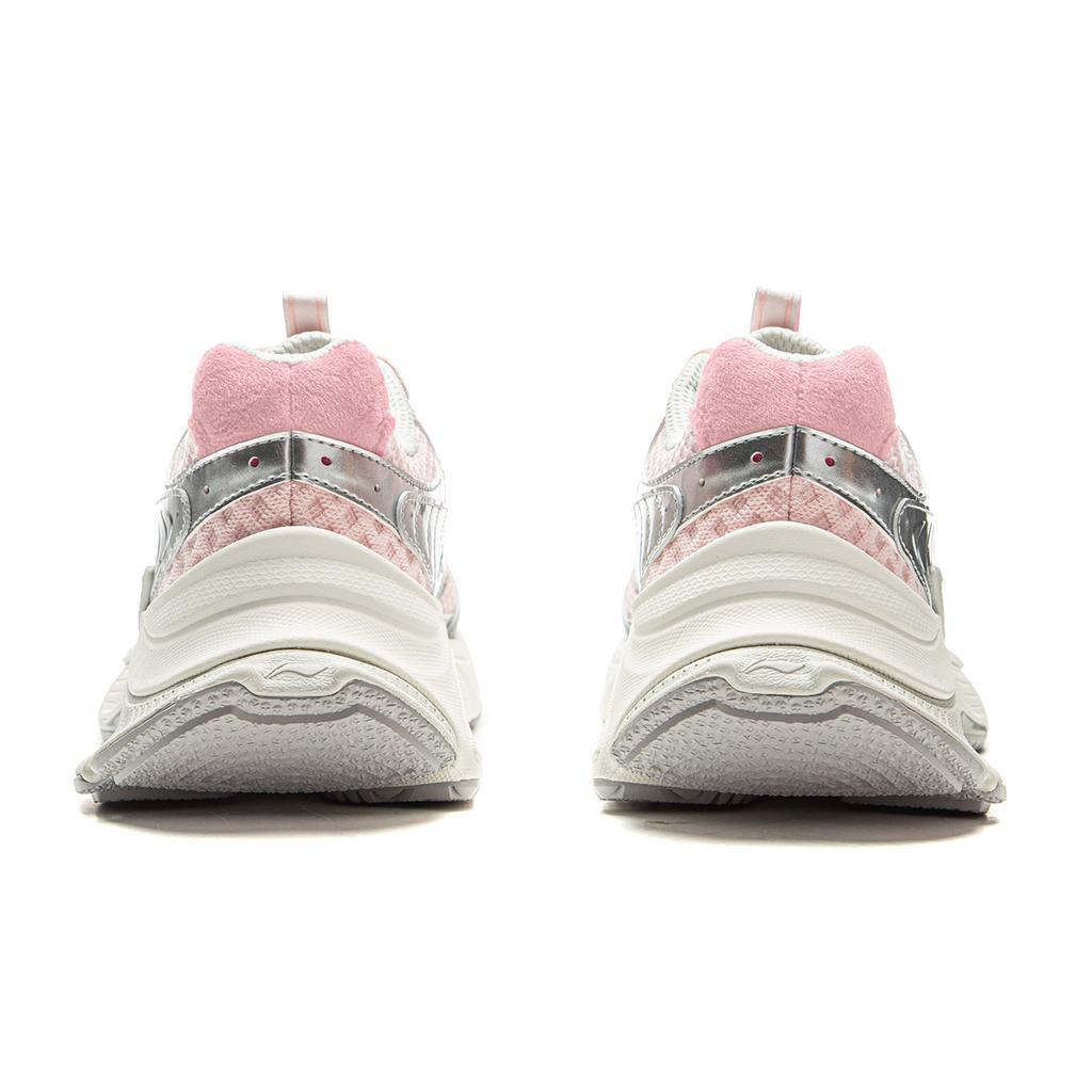 Li Ning Xingji Cushioning Abrasion Resistant Breathable Low Top Chunky Sneakers Women's Silver White Pink AGCV354-3