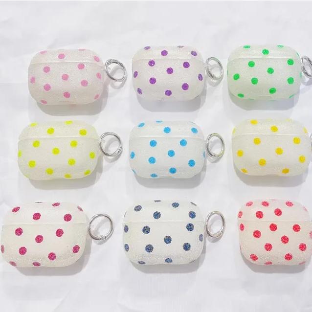 Cute sparkling polka dot headphone case suitable for soft silicone protective case with keychain anti drop shell