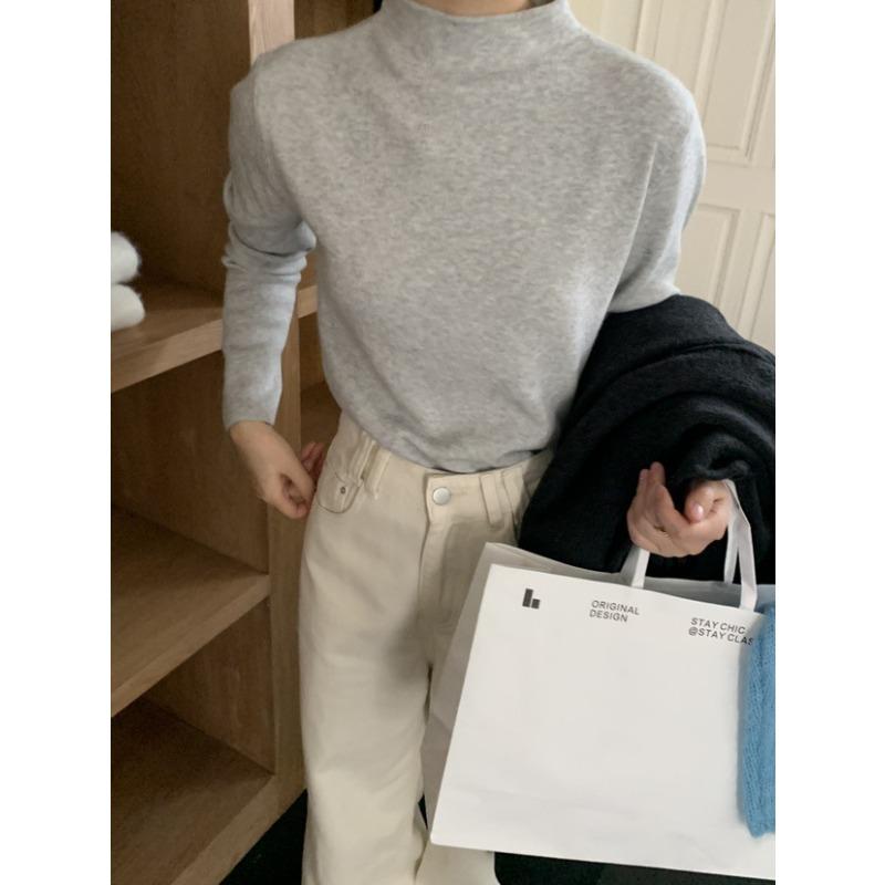 Temperament Soft Waxy Semi-turtleneck Sweater Bottoming Shirt Women's Autumn and Winter Velvet Thickened Solid Color Knitted Top with Inside