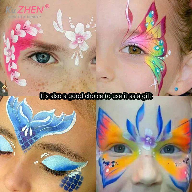 8Pcs Face Painting Tattoo Stencil Set Reusable Hollowed Art Paint Stencils DIY Spray Painting Eyebrow Tattoo Template Cosplay