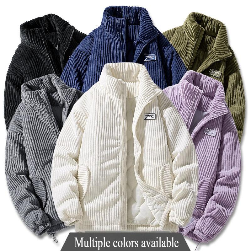 Autumn Winter Casual Parkas for Men Stand Collar Outerwear Corduroy Thicken Warm Jacket Cotton-padded Jacket Coat