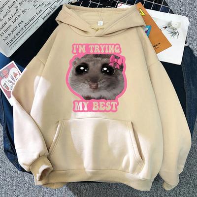 Sudadera con Capucha Meme de Hámster Triste Chica Estoy Haciendo lo Mejor que Puedo Moda Mujer Kawaii Estético Sudaderas Unisex Otoño Invierno Jerséis Sudaderas