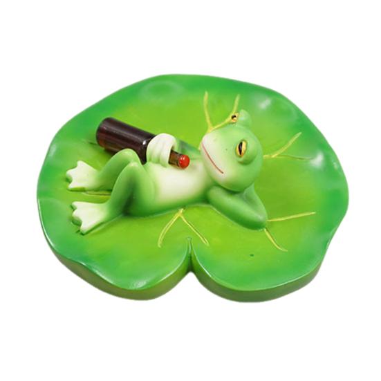 Yousheng Garden Floating Frog Figurine Pond Frog Decoration Resin Drunken Frog Lying On Lily Pad Statue for Aquarium Pond Fish Tank