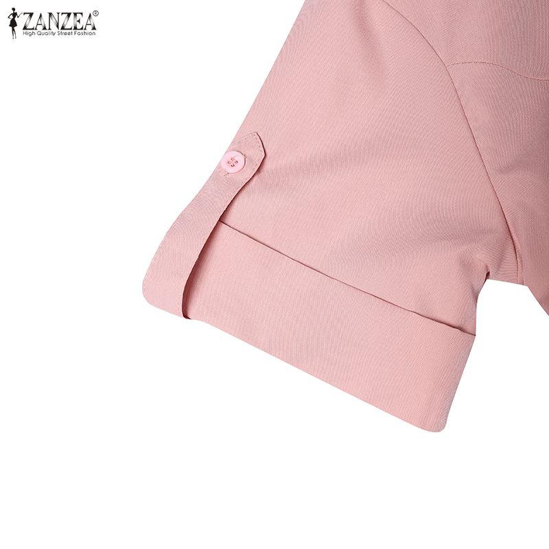 ZANZEA Damen Lässig Umlegekragen Sommer Kurzarm Langes Kleid