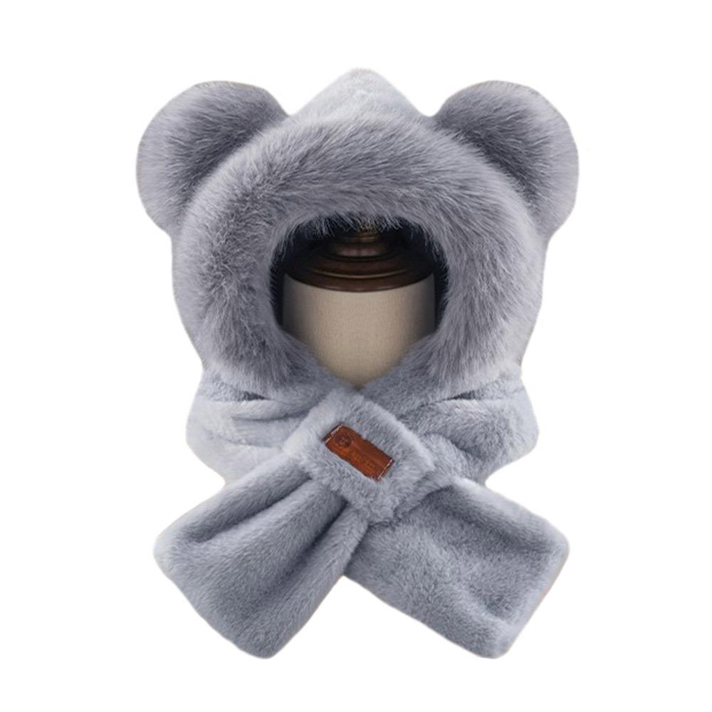 

Plush Beanie Hat Scarf Warm Scarf Set Hooded Fashion Ear Protection Hat Outdoor сірий