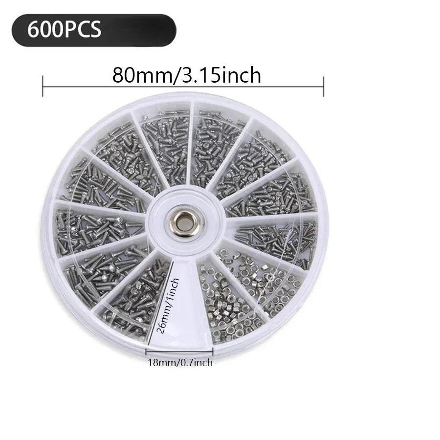 

12 Kinds of Small Screws Nuts Assortment Kit M1 M1.2 M1.4 M1.6 Screw for Watches Glassess Frame Repair Tools with Screwdriver 600PCS