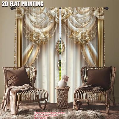 JIT 2pcs Elegant Rose Floral Curtains Light Filtering Polyester Living Room/Bedroom Home Decor Rod Pocket Drape
