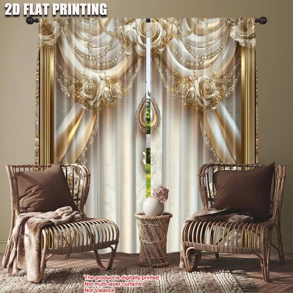 JIT 2 Stück Elegante Rose Floral Vorhänge Lichtfilternd Polyester Wohnzimmer/Schlafzimmer Heimdekoration Stangentasche Vorhang