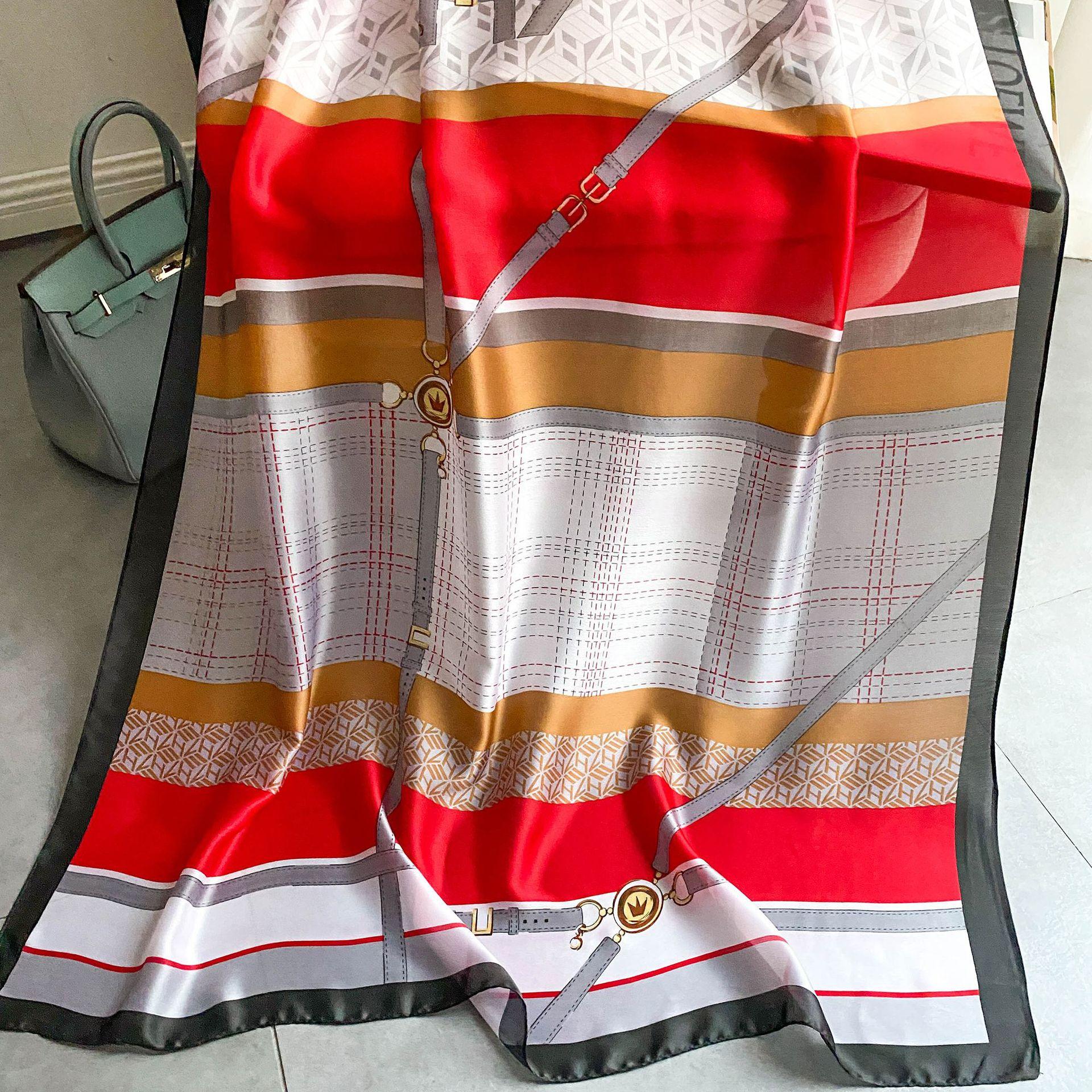 

Высококачественные роскошные шелковые шарфы, повязка на голову, шарфы, шейный шарф для женщин, шелковый шарф с цепочкой, женская декоративная шаль 180-90cm