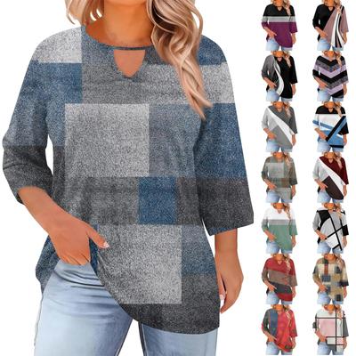 Women's Fashion Casual Round Neck Three-Quarter Sleeve Oversized Print Top