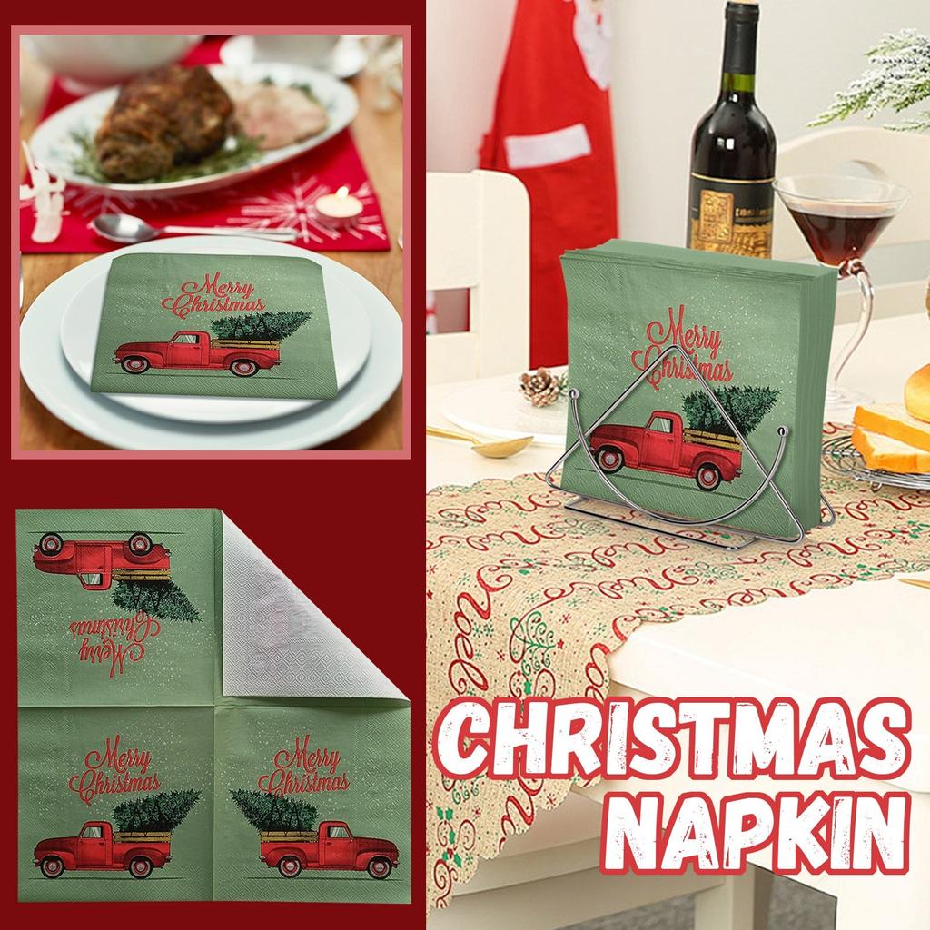 20 Sheets Of Christmas Printed Napkins Suitable For Western Restaurants And Bakeries