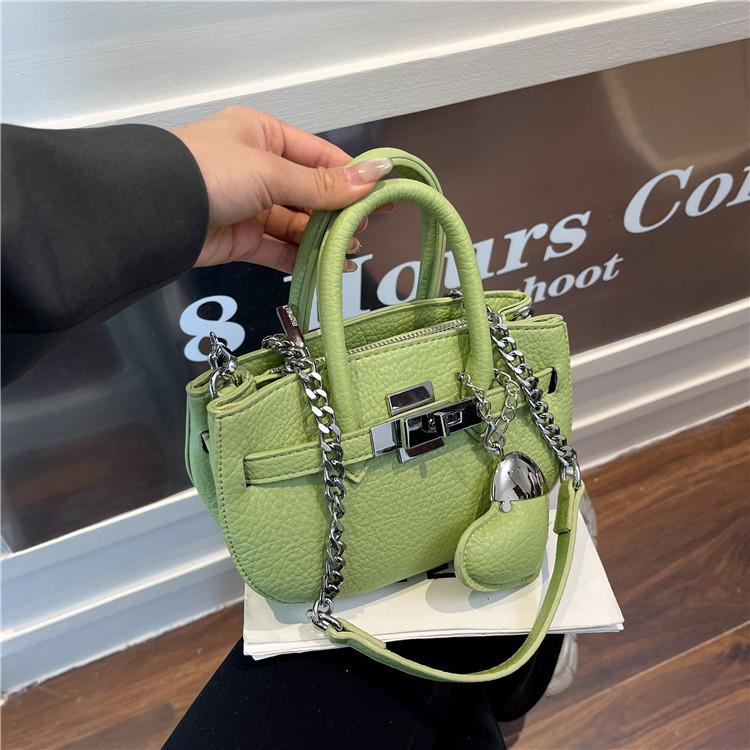 New High-end Lychee Pattern Love Contrasting Platinum Bag Portable Shoulder Crossbody Women's Bag