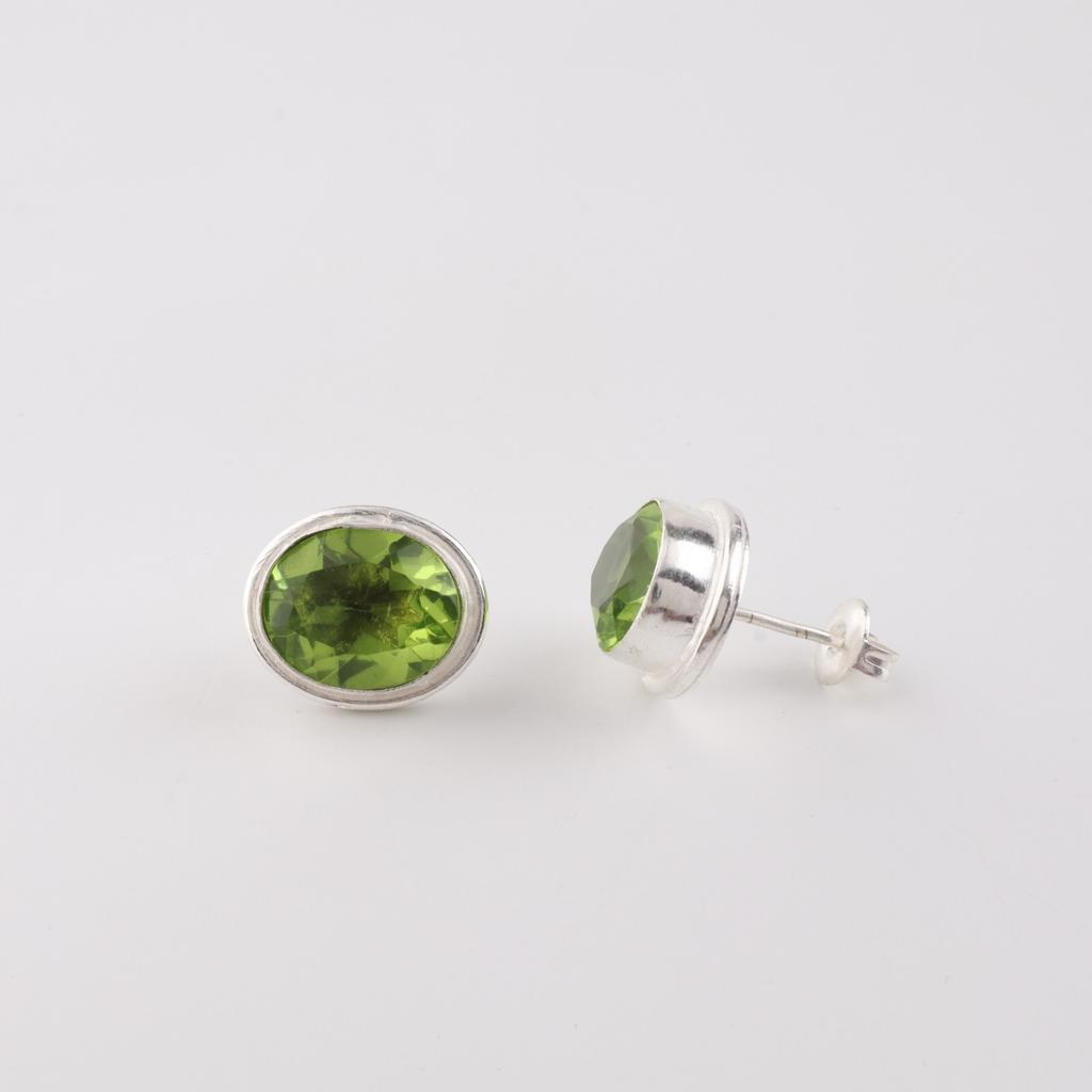 Peridot Edelstein 925 Sterlingsilber Geschenk Schmuck Handgefertigte Ohrstecker 0,5" EE-178-8