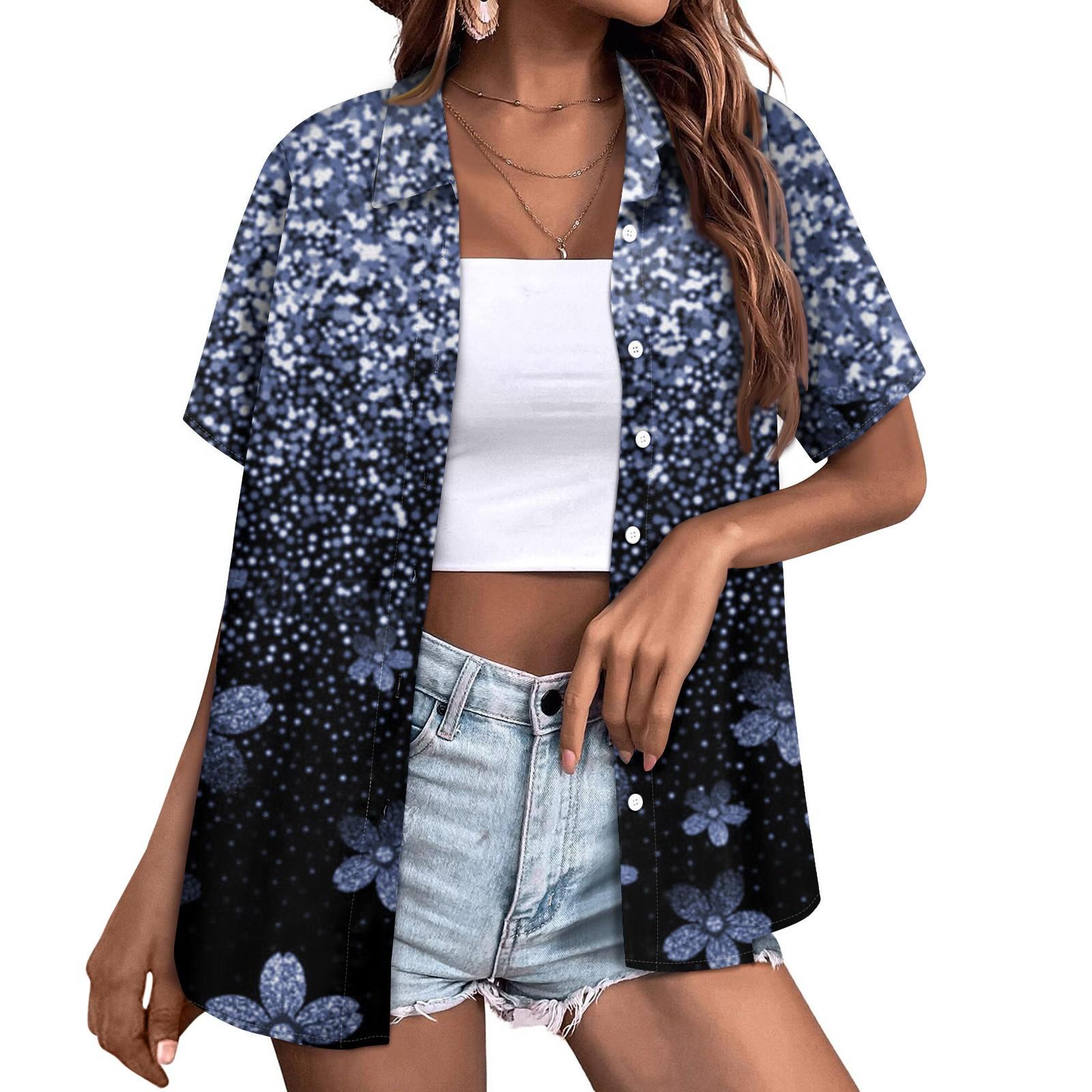 Женская модная повседневная рубашка с короткими рукавами и цветочным принтом — фото 8