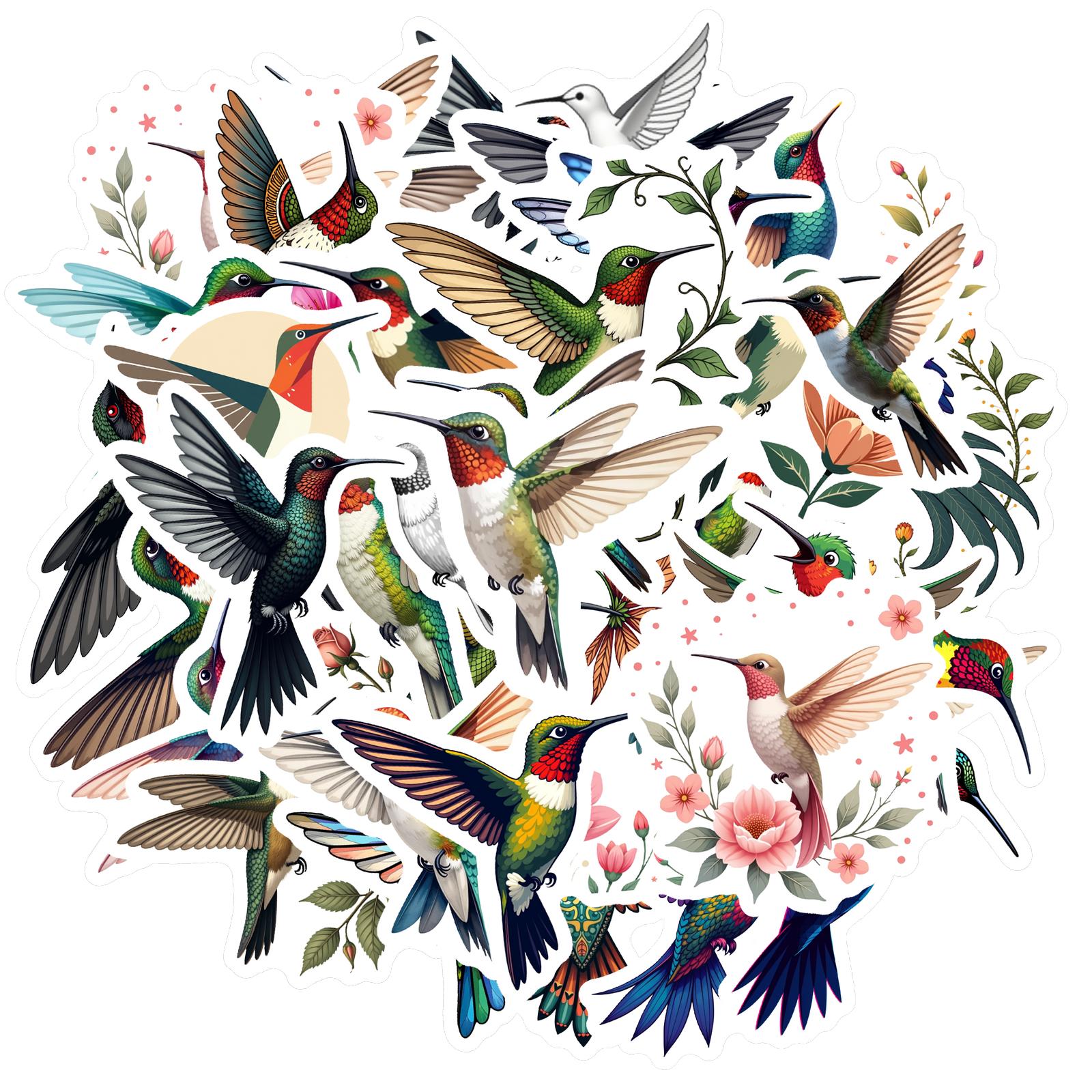 

35-50pcs Colorful Hummingbird Stickers Floral Birds Graffiti Sticker Funny Decals Diy Waterproof Motorcycle Laptop Luggage