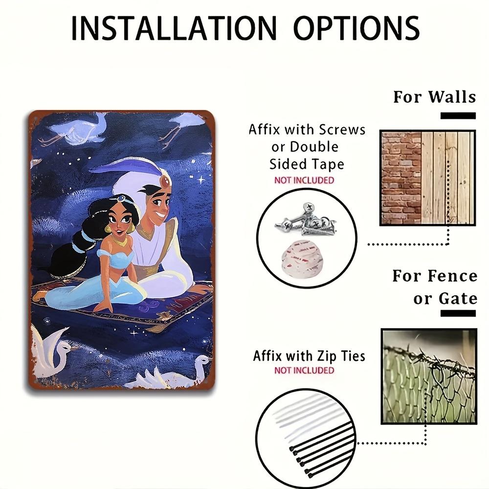 Authorized Disney 1pc Metal Tin Sign Wall Art, Aladdin&Princess Jasmine&Genie Themed Exquisite Pattern Tin Painting, Decor Offic