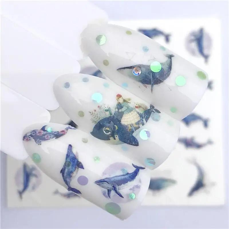 5 Pieces Lovely Animals Nail Sticker Flower Decal Animal Fox Wolf Flamingo Deer Design for Nail Art Decoration