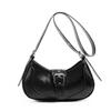 Harujio Silver Hobo Bag, Half Moon Shoulder Bag, Women's, Round Shoulder Bag, Crescent Moon, Black and White, Small, Stylish, Cute (Black)