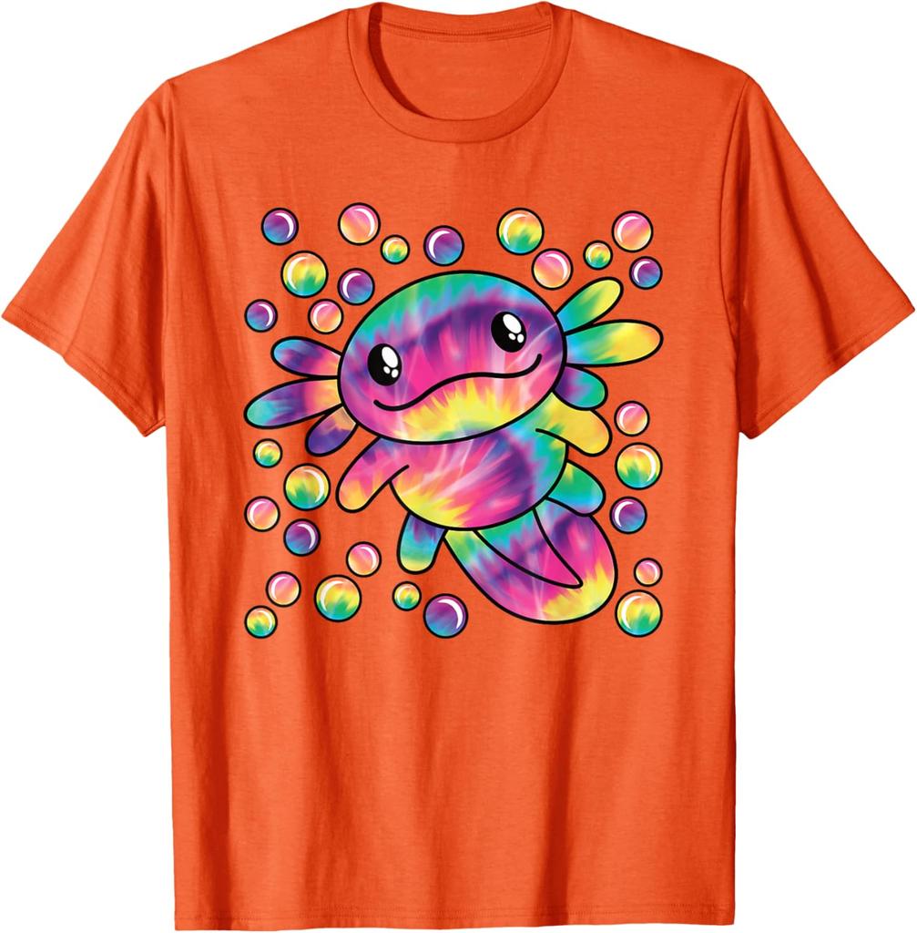 Tie Dye Axolotl Kawaii Salamander Graphic Tee Breathable Short Sleeve T-Shirt Casual for Women Men