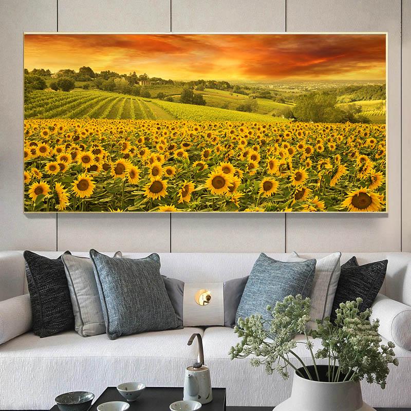 Vintage Canvas Painting Flower Sea Wall Art Pictures For Living Room Lavender Sunflower Landscape Posters Indoor Home Decoration