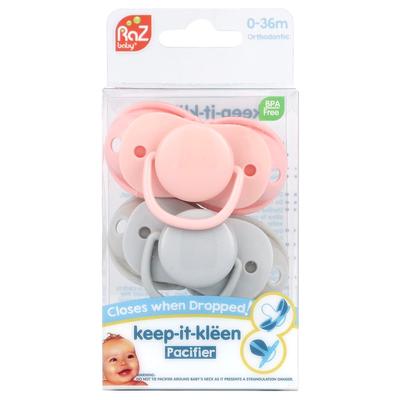 Keep-It-Kleen Pacifier, 0-36M, Pink & Gray, 2 Pacifiers