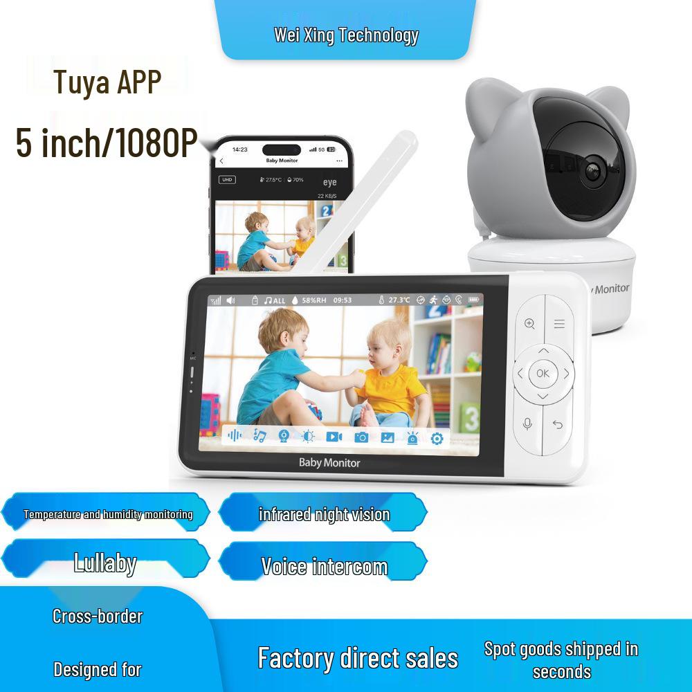 5  HD Wireless Baby Monitor with WiFi, Two-way Talk, Night Vision, and Tuya Remote Monitoring B6TYQ