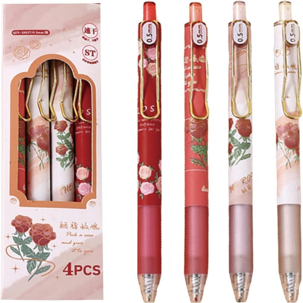 Black Ink Gel Ink Pens 0.5mm Flower Retractable Pens Creative   Office Supplies