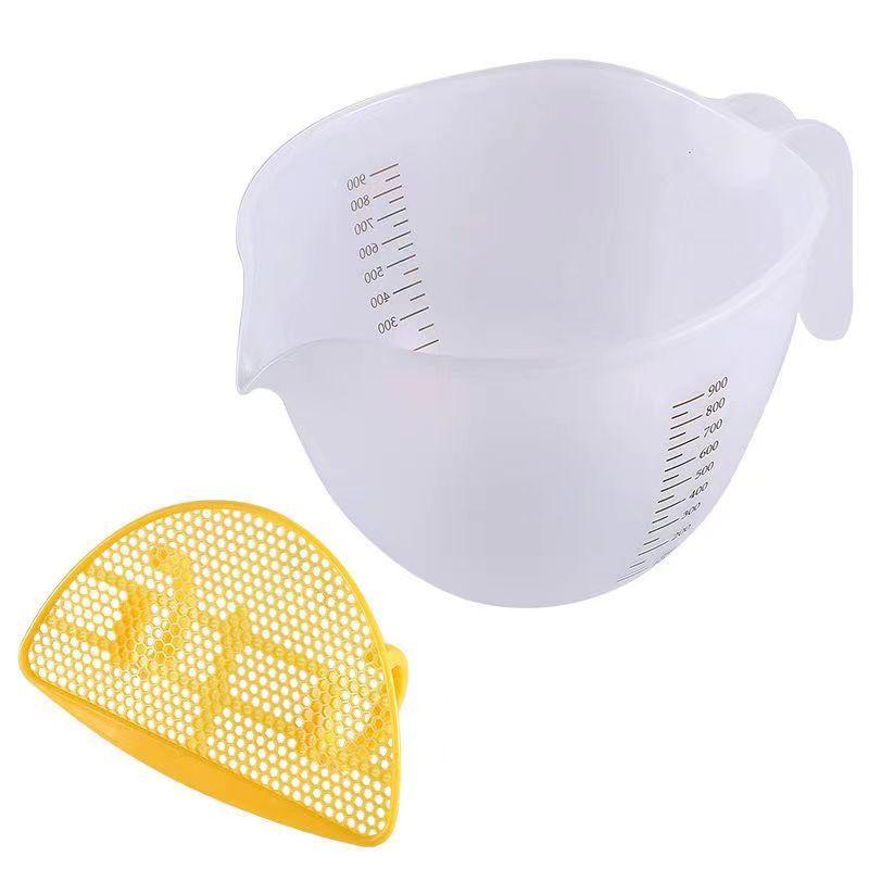 1L Plast Målebeger Rissvaskefilter Silkurv Kjøkkenredskaper Mat Bønner Sikt Fruktskål Dørslag Rengjøring